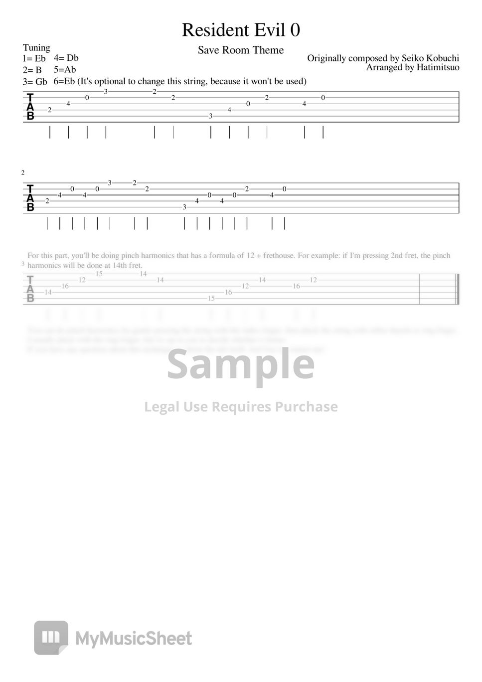 Seiko Kobuchi Resident Evil 0 Save Room Theme Sheet by Hatimitsuo