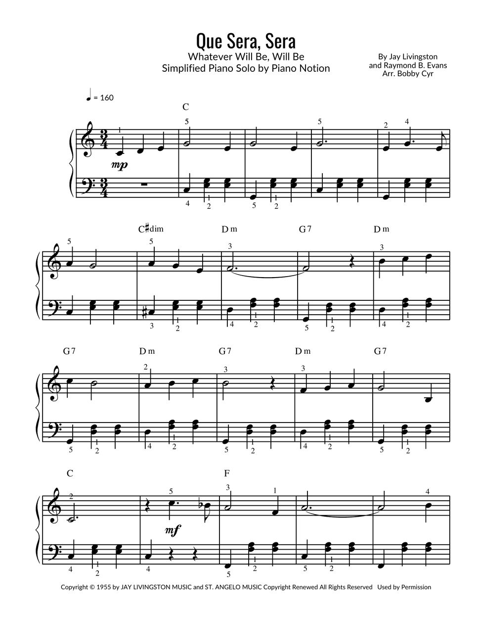 Doris day que sera sera whatever will be will be piano solo