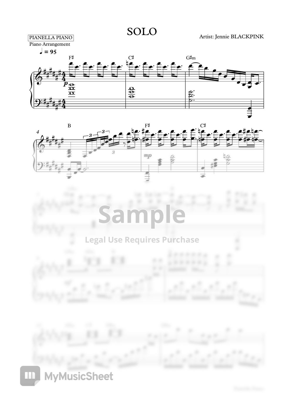 BLACKPINK JENNIE - SOLO (Piano Sheet) by Pianella Piano