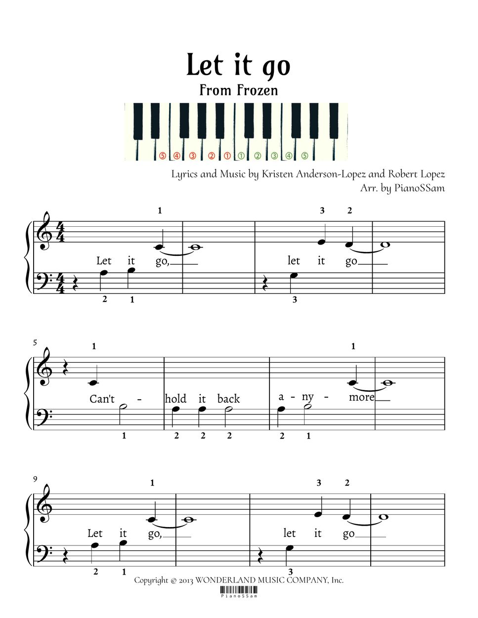 Frozen - [Level 1] Let it go | Piano Arrangement in C major + MIDI file ...