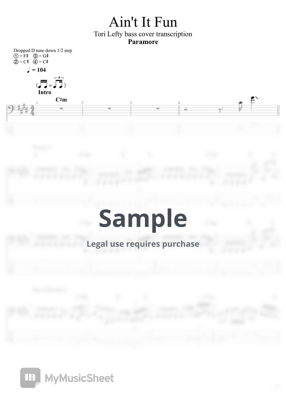 Paramore - Ain't It Fun Tab + 1staff by Tori Lefty