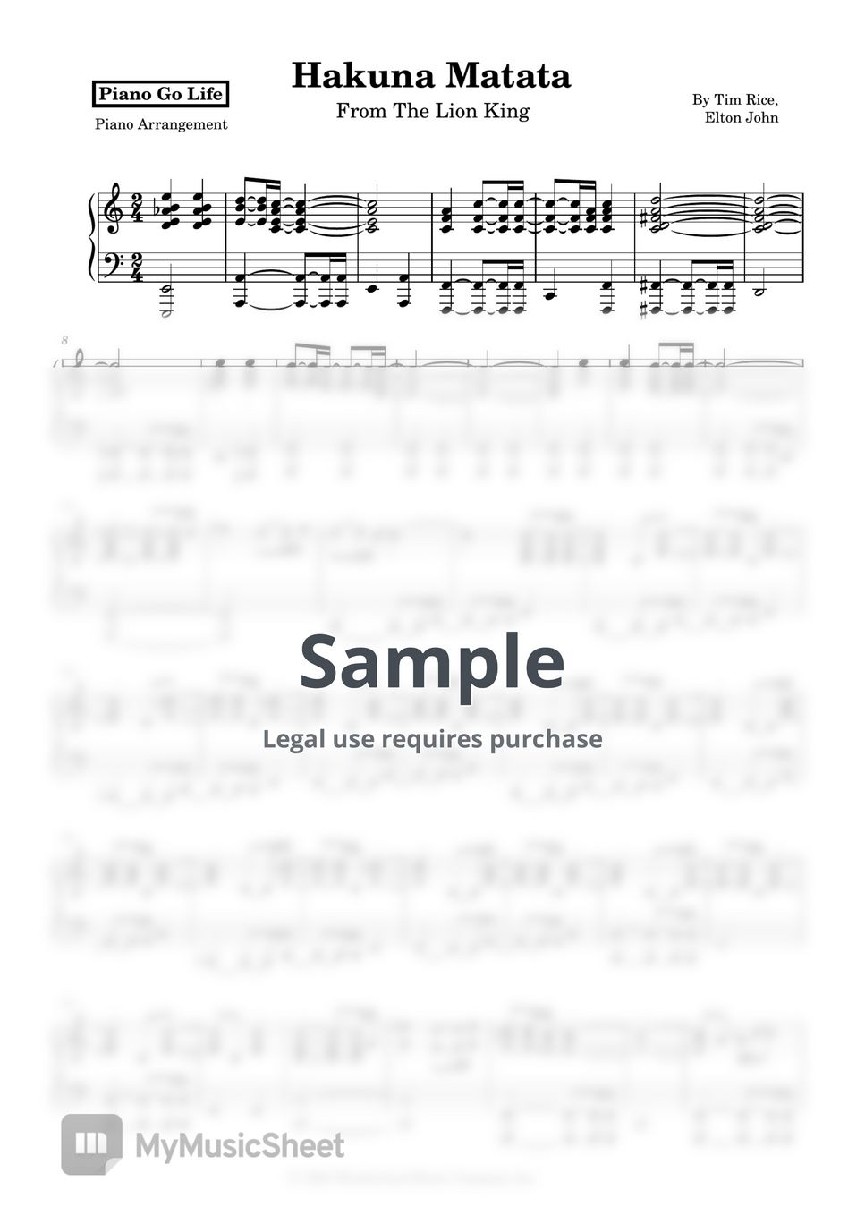 Elton john hakuna matata lion king sheets by piano go life