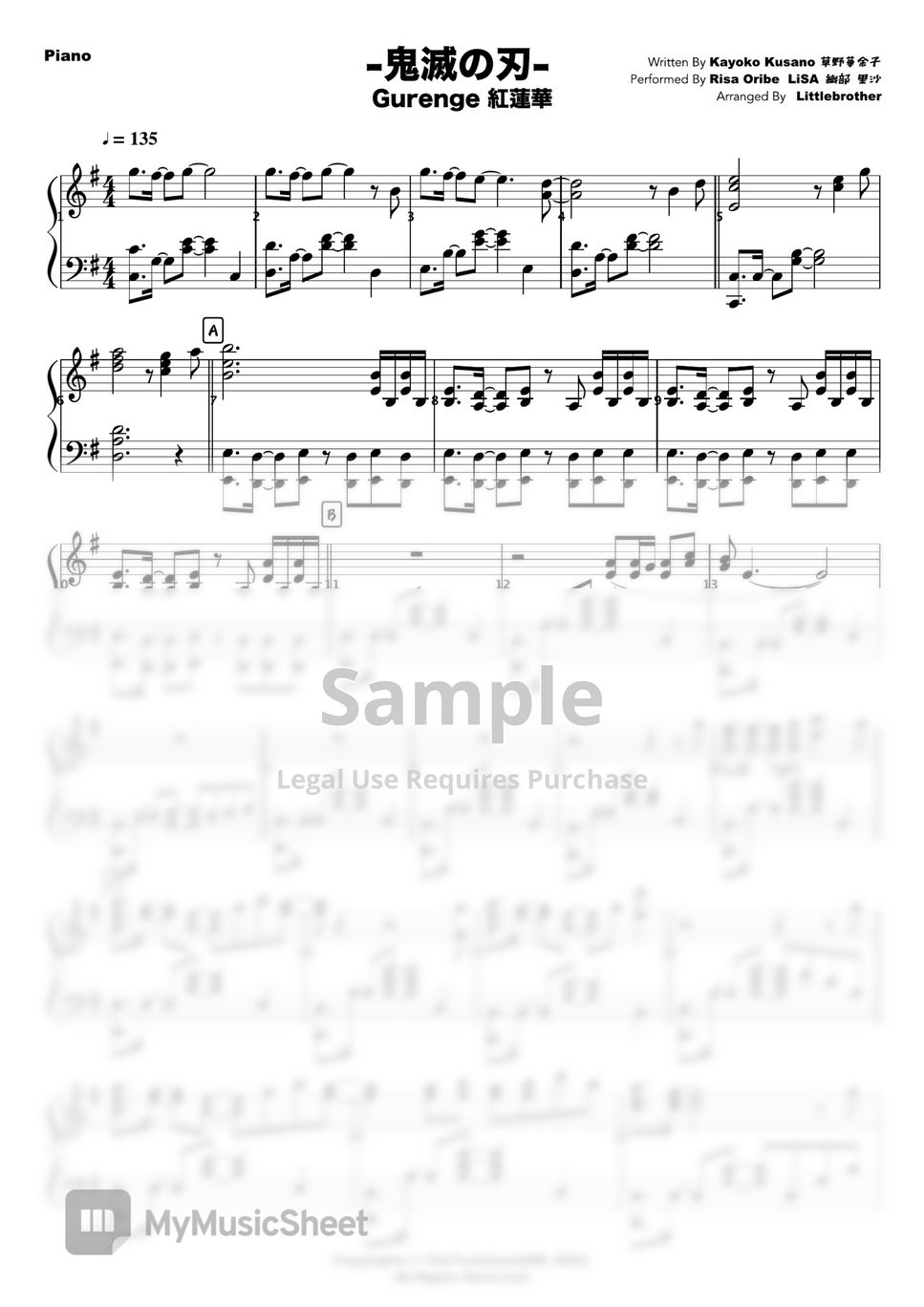 LiSA - 紅蓮華 Gurenge (Piano) by Littlebrother