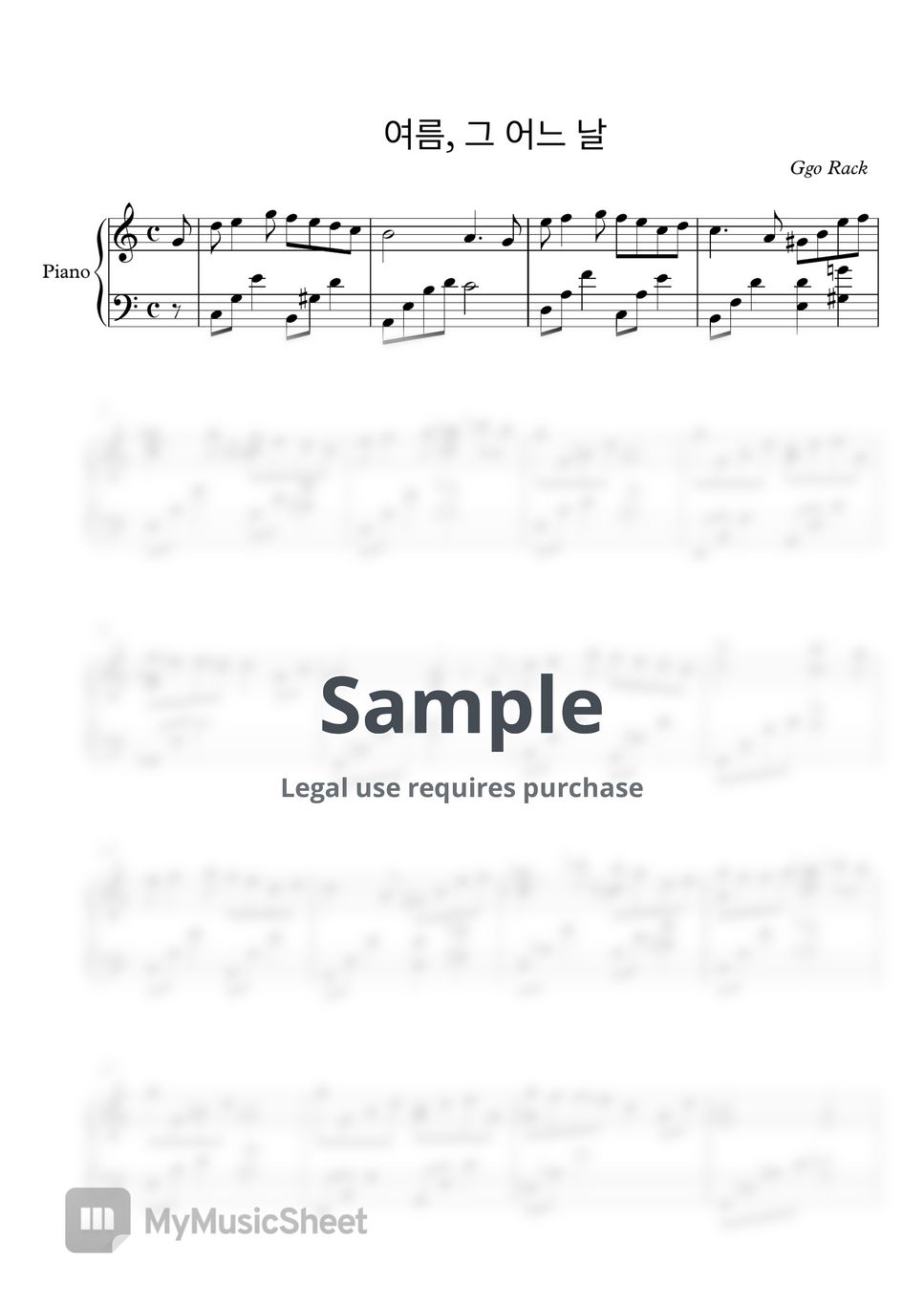 Ggo rack summer one day piano solo 