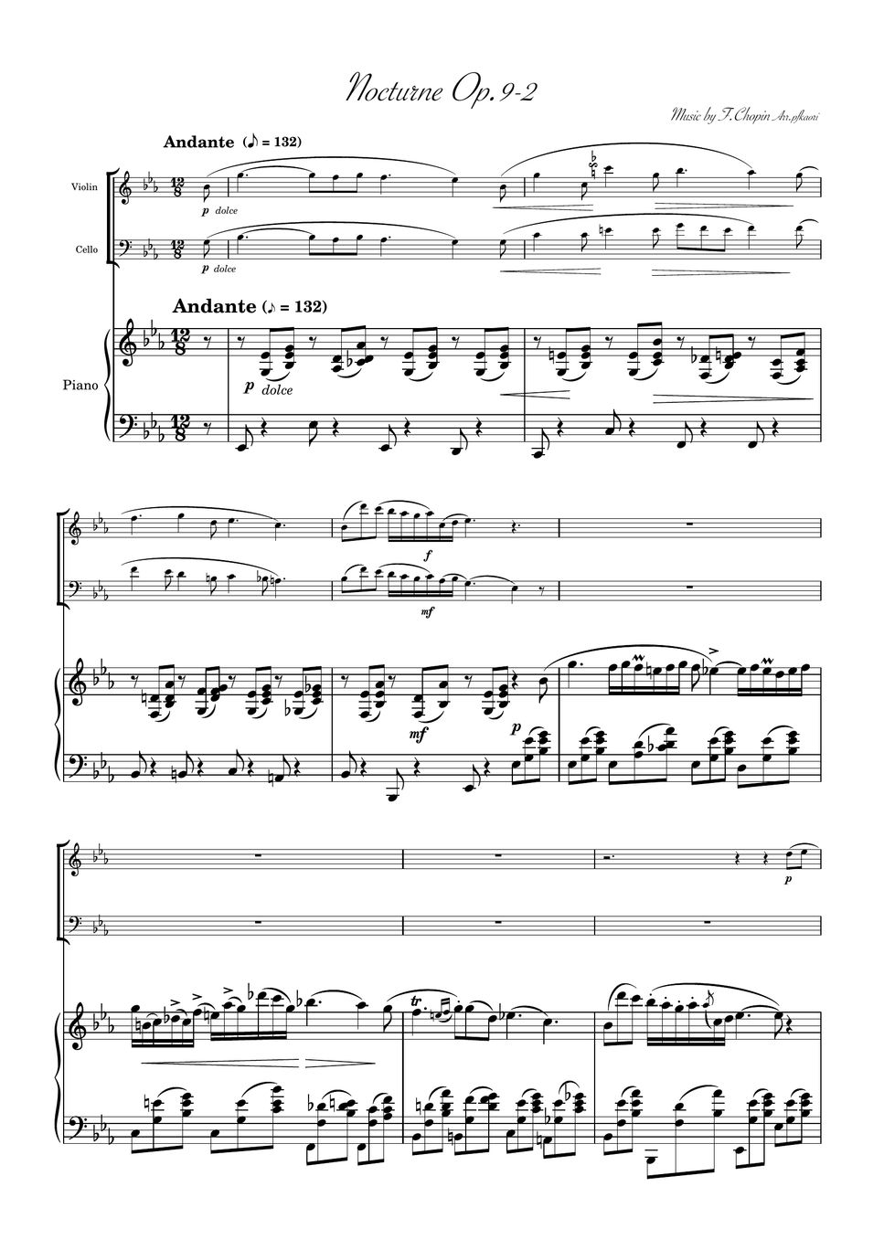 ショパン - ノクターン第2番 (ピアノトリオ/ヴァイオリン&チェロ) by pfkaori