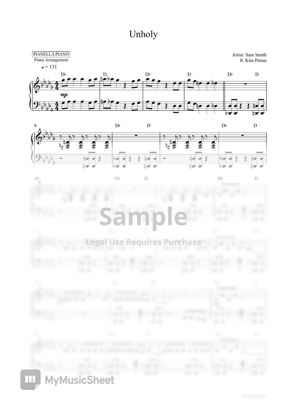 Sam Smith ft. Kim Petras - Unholy (Piano Sheet + Drum Backing Track) by Pianella Piano