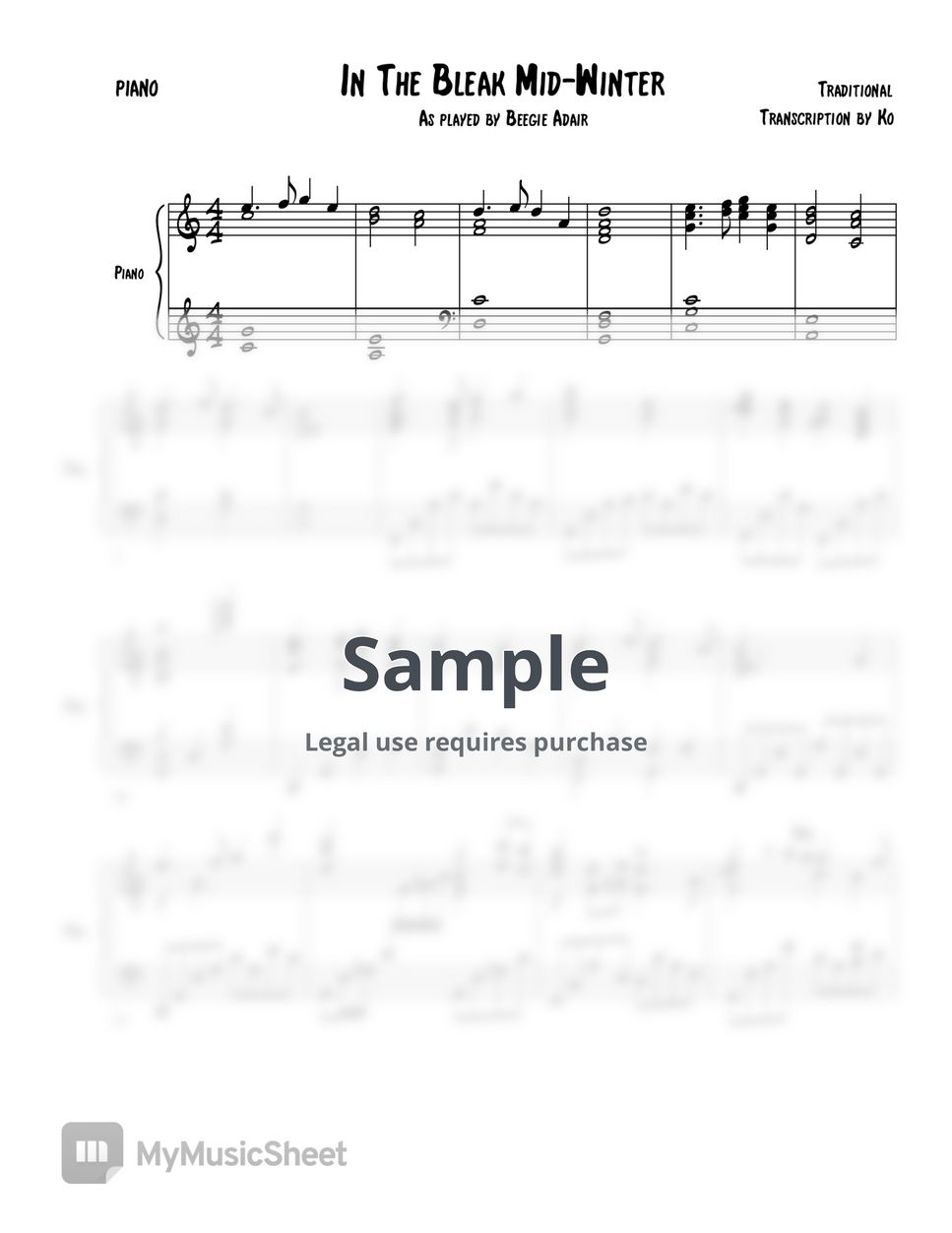 Traditional In The Bleak MidWinter (Beegie Adair / jazz piano