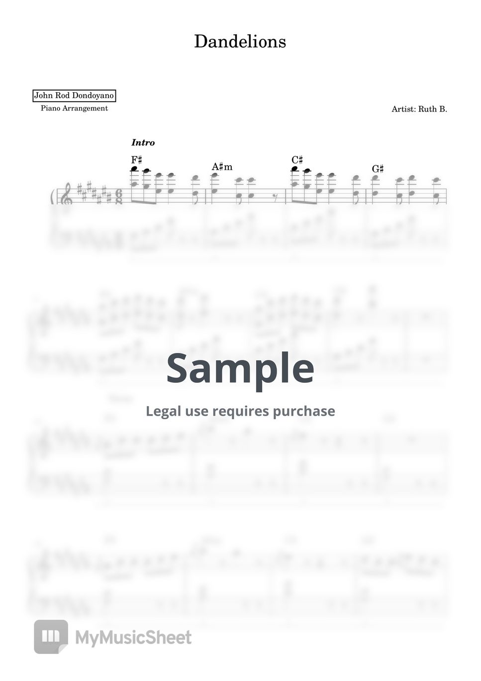 Ruth B. - Dandelions (PIANO SHEET) by John Rod Dondoyano