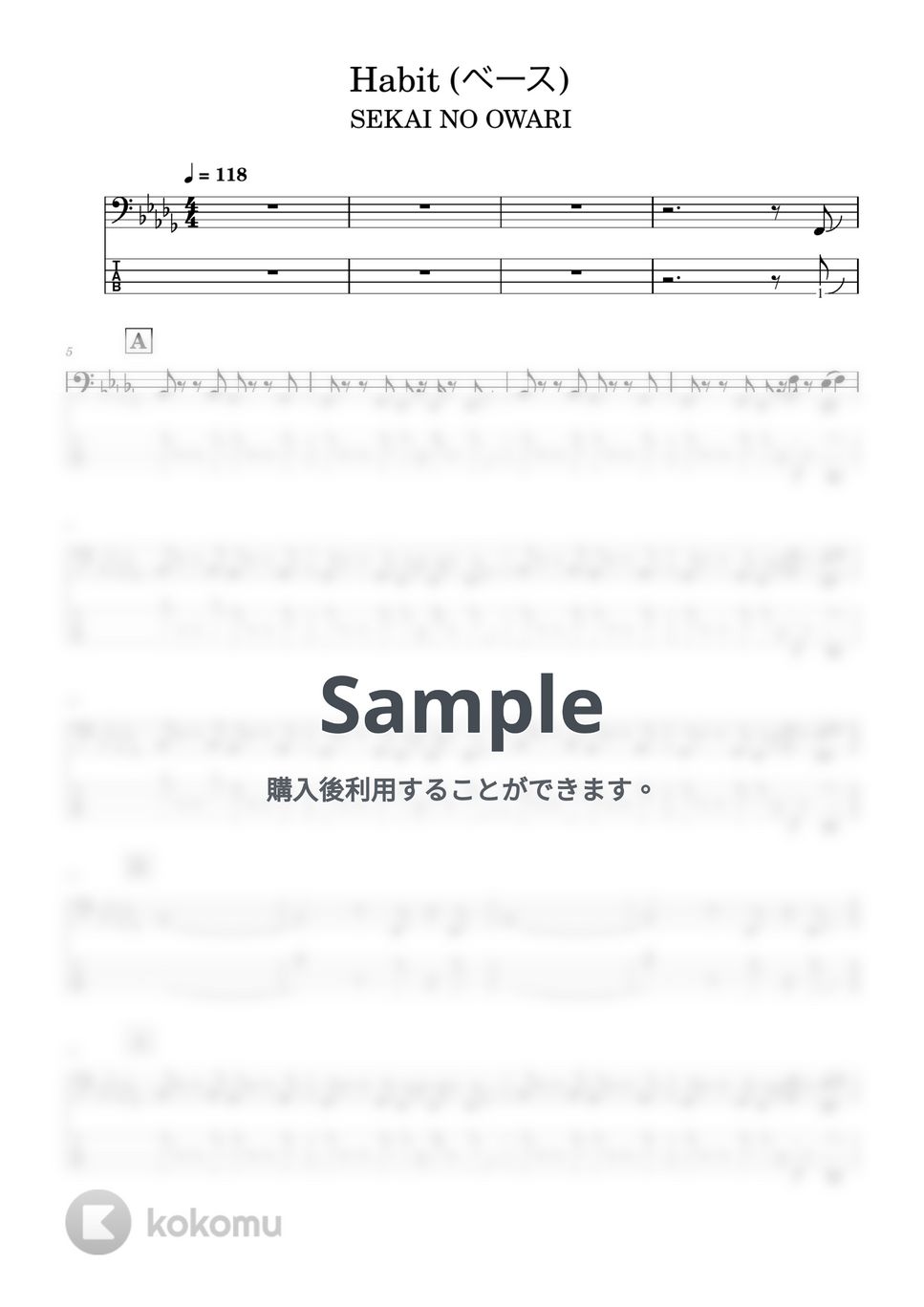 SEKAI NO OWARI - Habit (映画『ホリック xxxHOLiC』主題歌、ベース譜) by Kodai Hojo