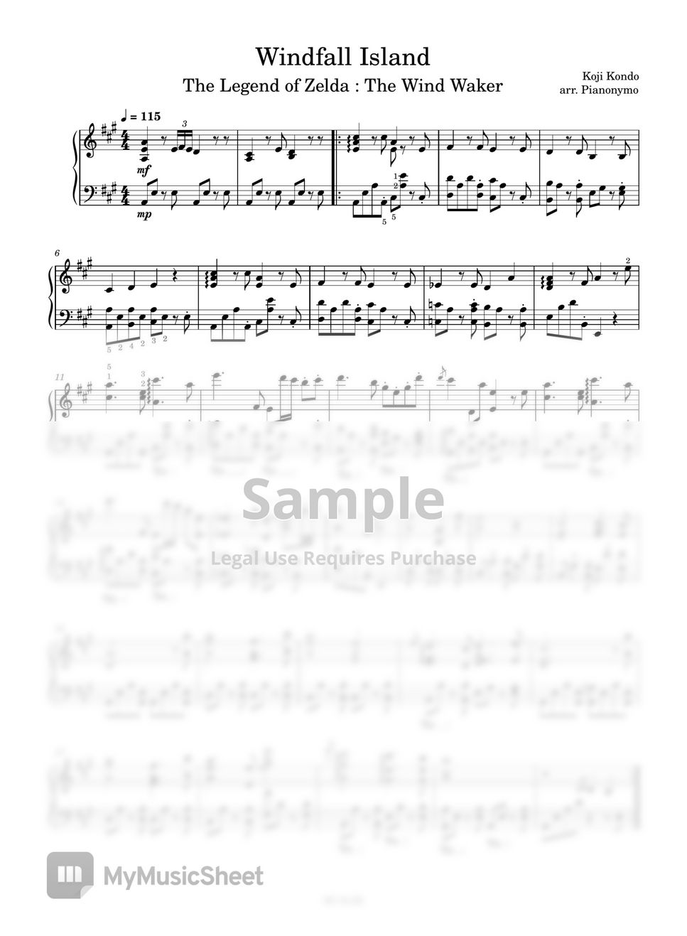 Koji Kondo Windfall Island Zelda The Wind Waker نوتة by Pianonymo