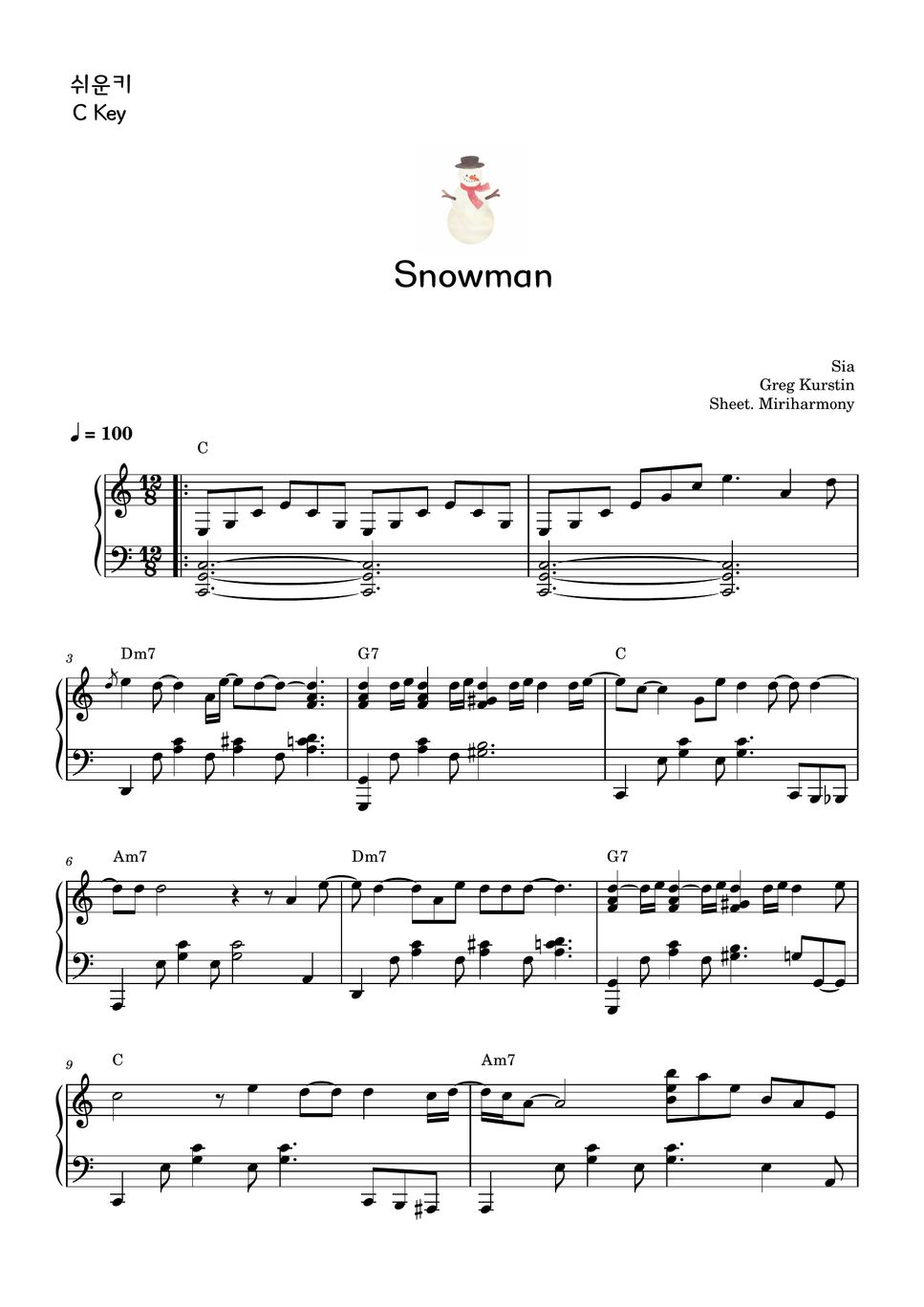 Sia - Snoman (C/Db key) Sheets by Miriharmony