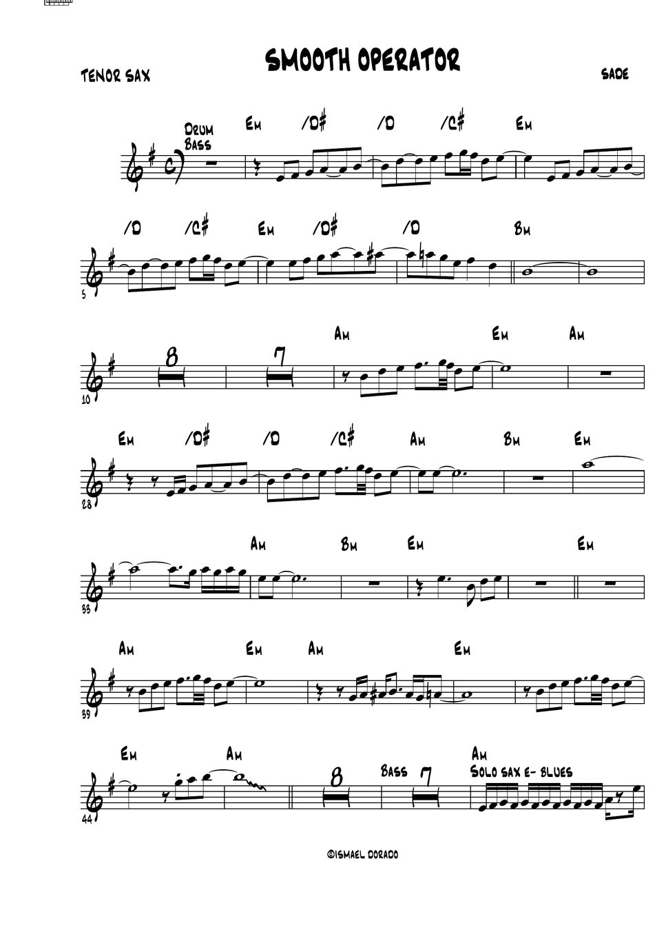 Smooth Operator Sade Tenor Sax Sheets By Ismael Dorado