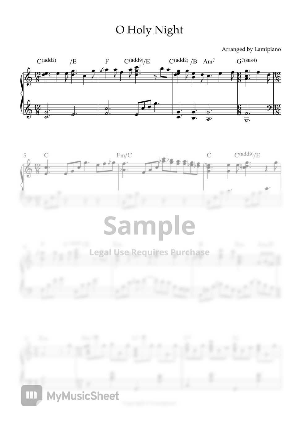 Adolphe Charles Adam - O Holy Night (Carol / C key / Chords) by Lamipiano