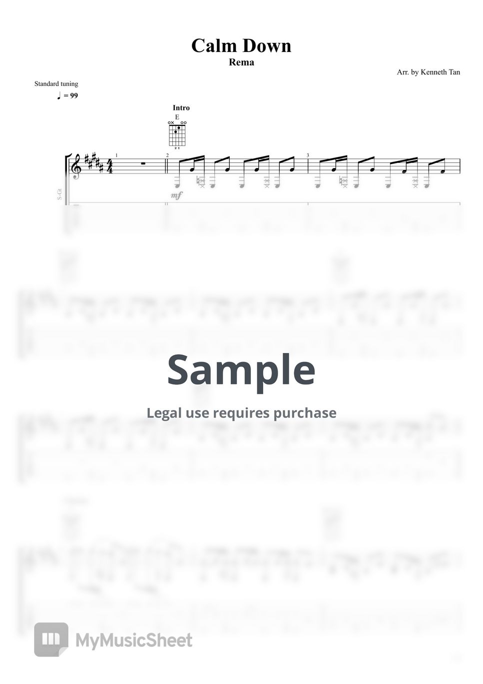 Rema Fingerstyle Guitar Calm Down Sheets by Acoustic