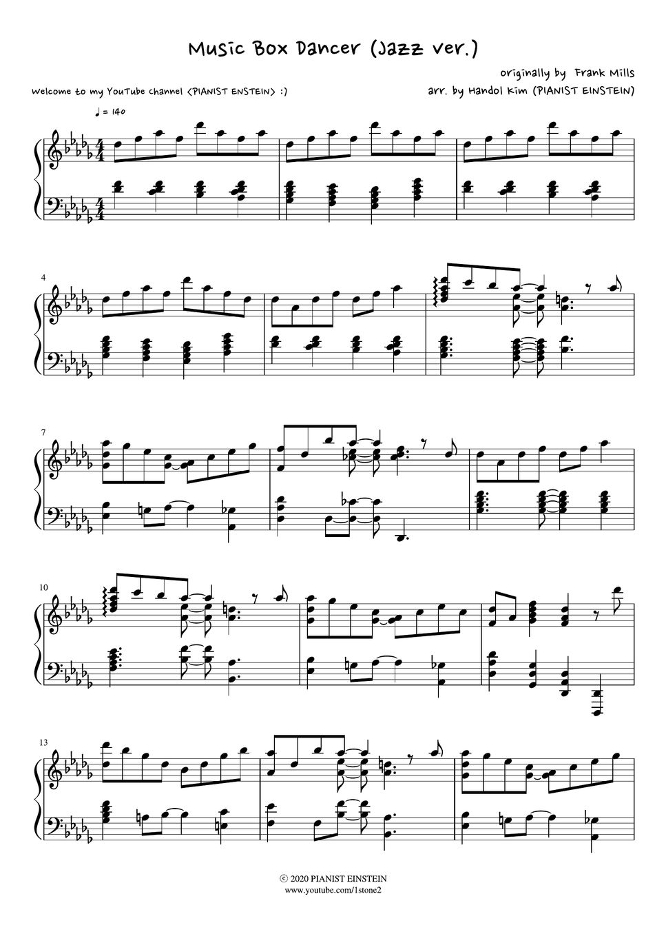 Frank Mills Music Box Dancer (Jazz ver.) Sheets by PIANIST EINSTEIN