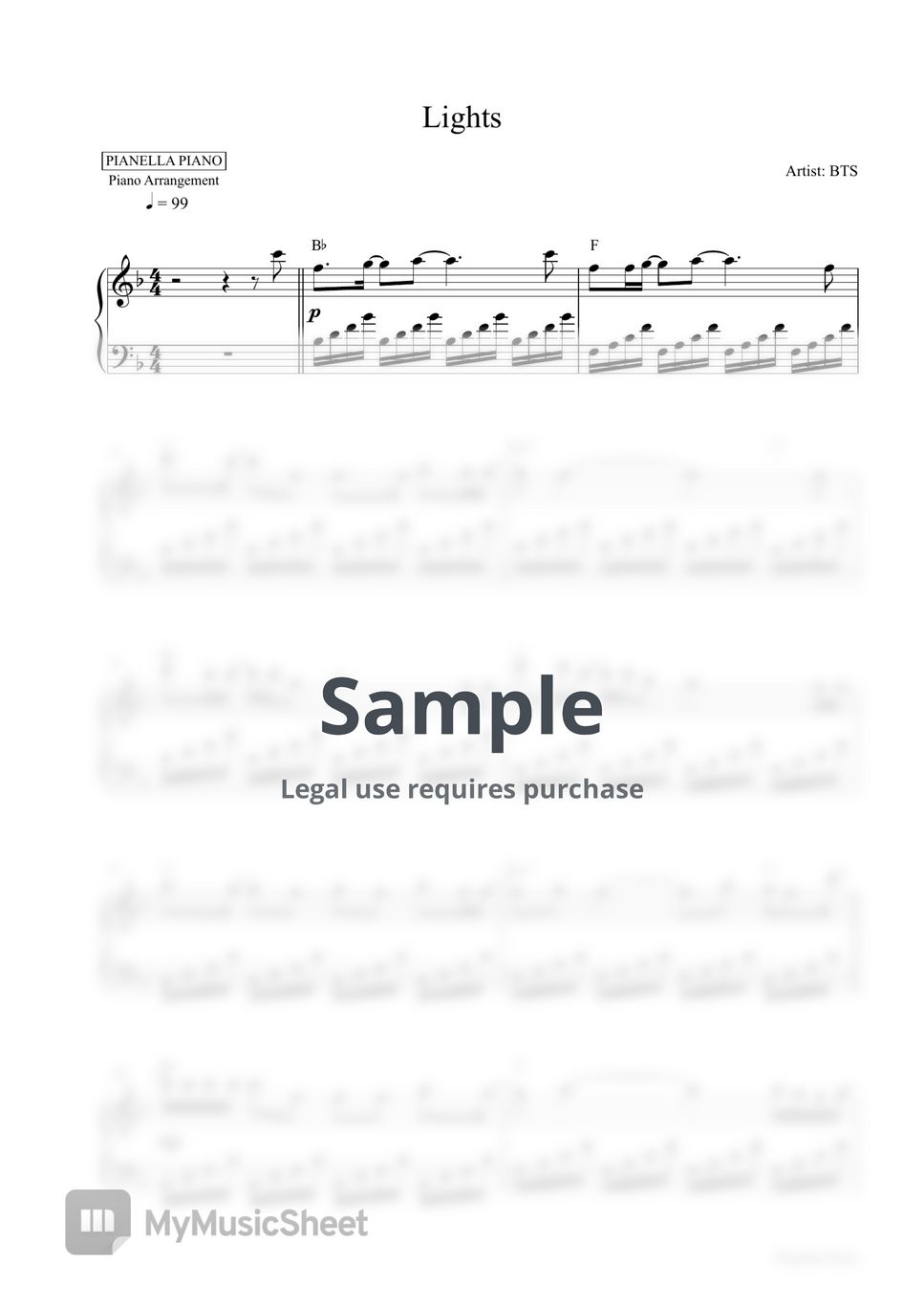 BTS Lights (Piano Sheet) Sheets by Pianella Piano