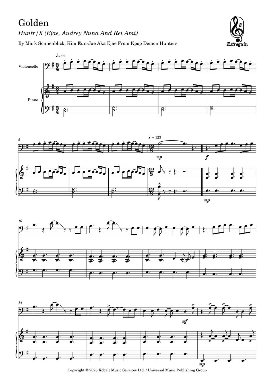 KPop Demon Hunters - Golden (Cello & Piano) Sheet Music by Estreguin ...