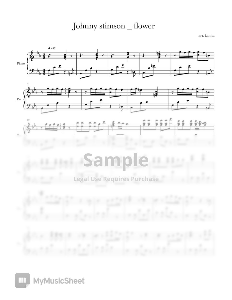 Johnny stimson flower (피아노1,2절악보) Sheets by 칸나