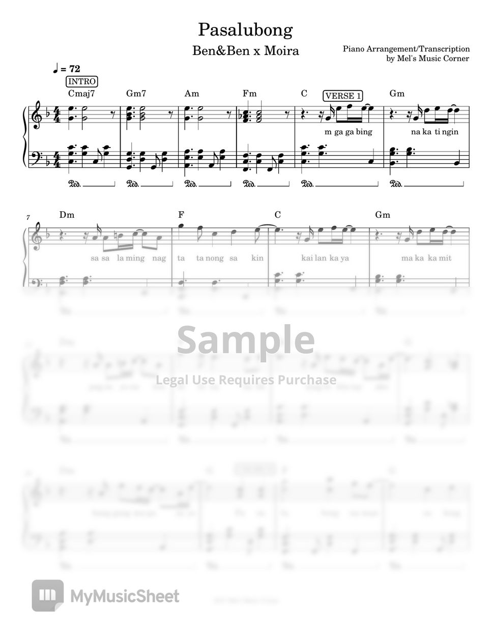 Ben&Ben and Moira - Pasalubong (piano sheet music) by Mel's Music Corner