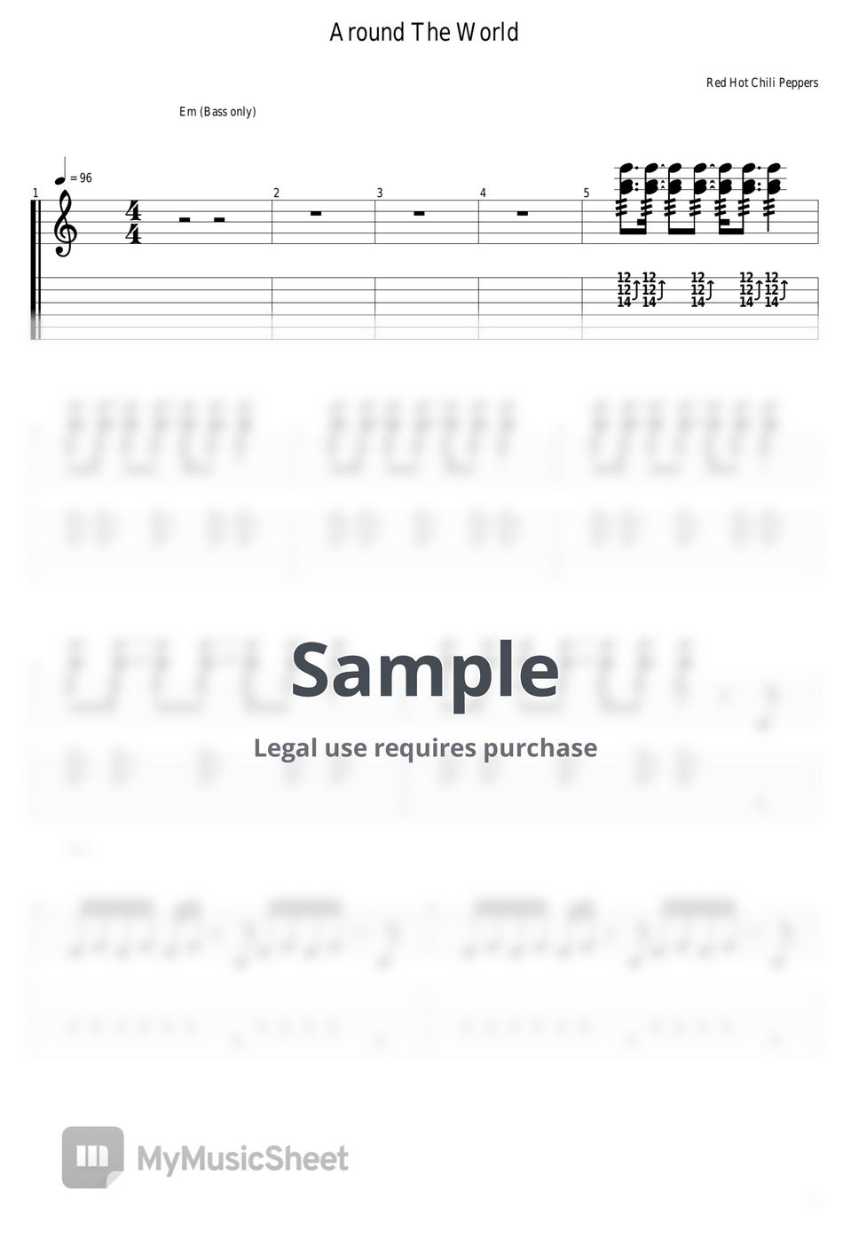 Red Hot Chili Peppers Around The World Tab + 1staff by guitar cover