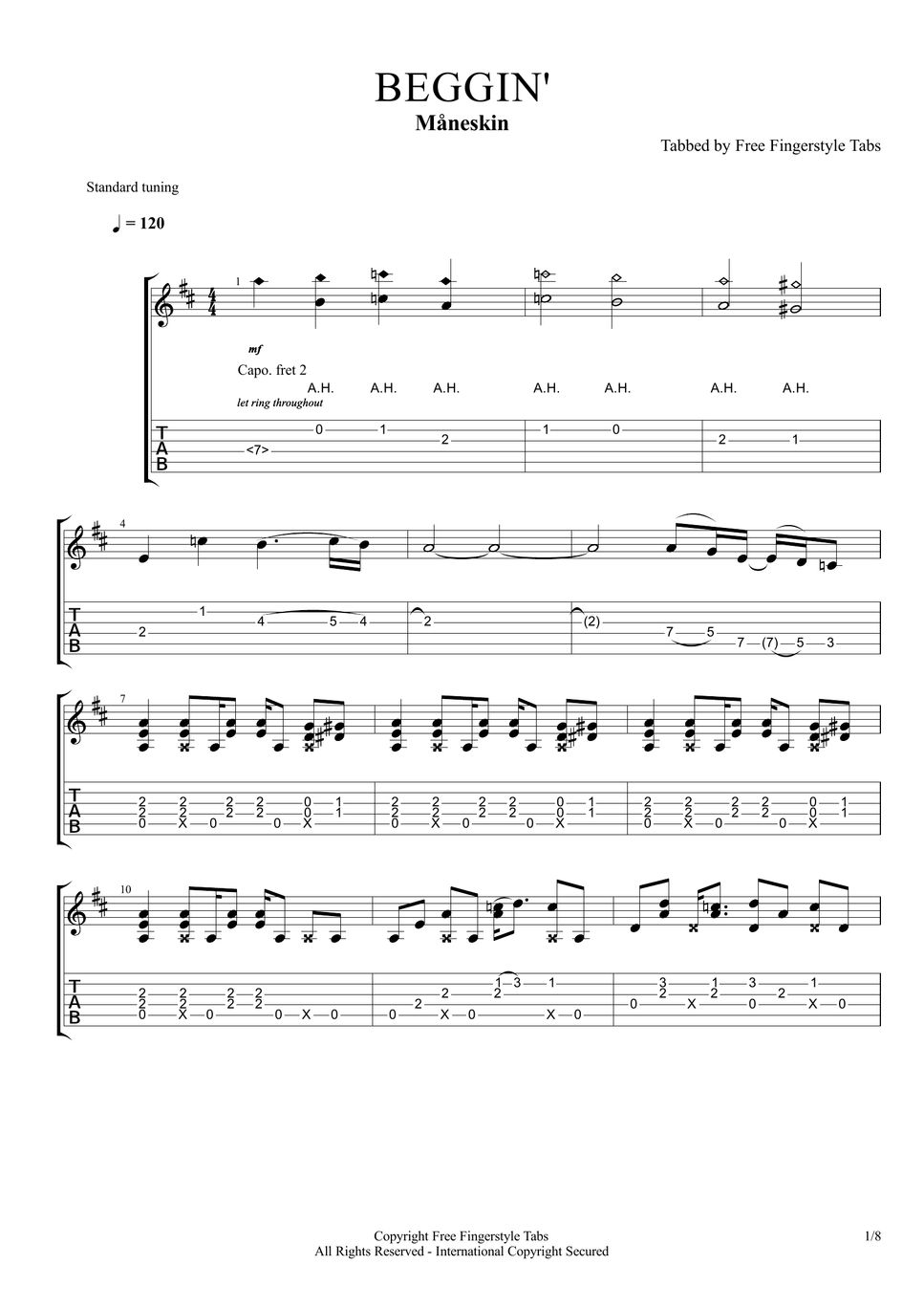 M neskin beggin sheets by fingerstyle tabs