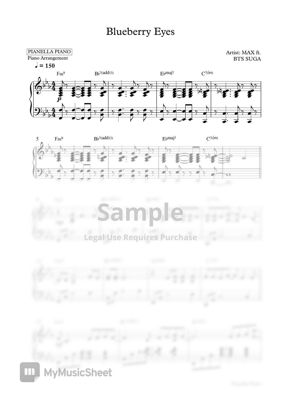 MAX ft. BTS SUGA - Blueberry Eyes (Piano Sheet) by Pianella Piano