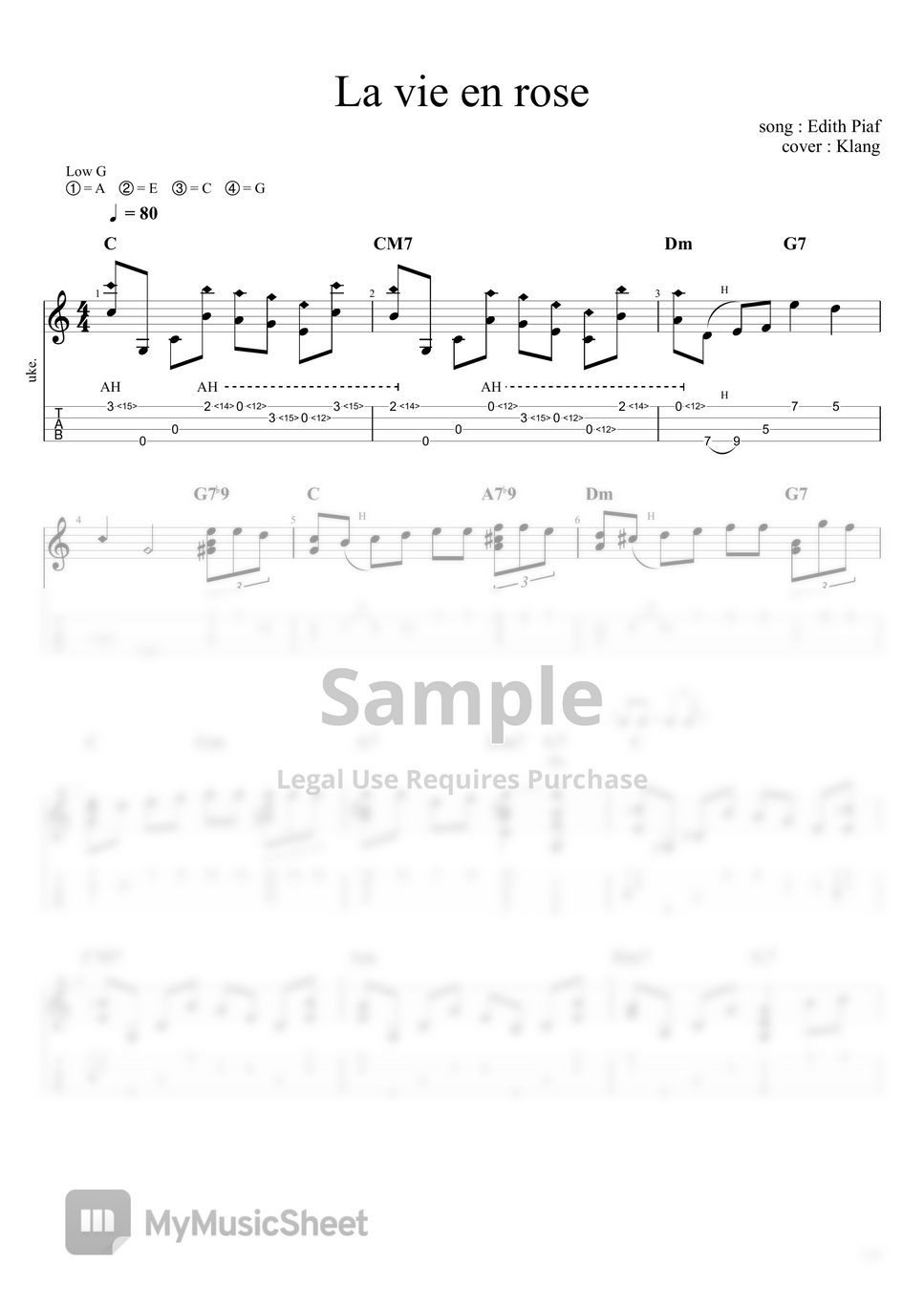 Edith Piaf La Vie en Rose/장맛빛 인생 Sheets by Klang / 클랑