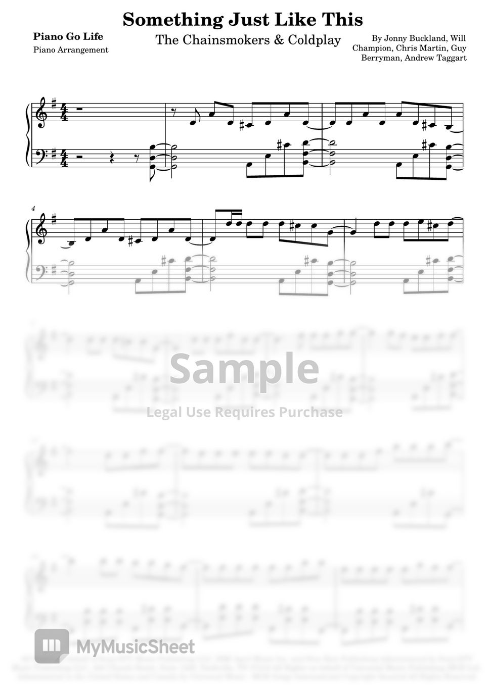 The Chainsmokers & Coldplay Something Just Like This Sheets by Piano