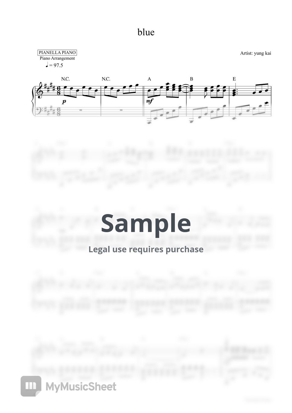 yung kai - blue (Piano Sheet) by Pianella Piano