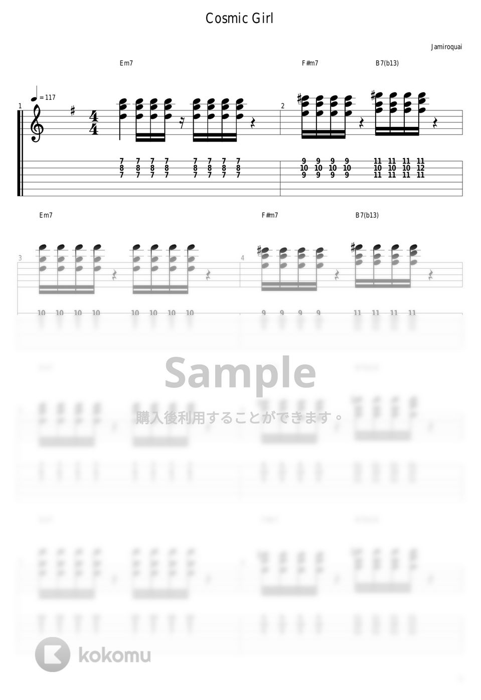 Jamiroquai - Cosmic Girl タブ+五線譜 by guitar cover with tab