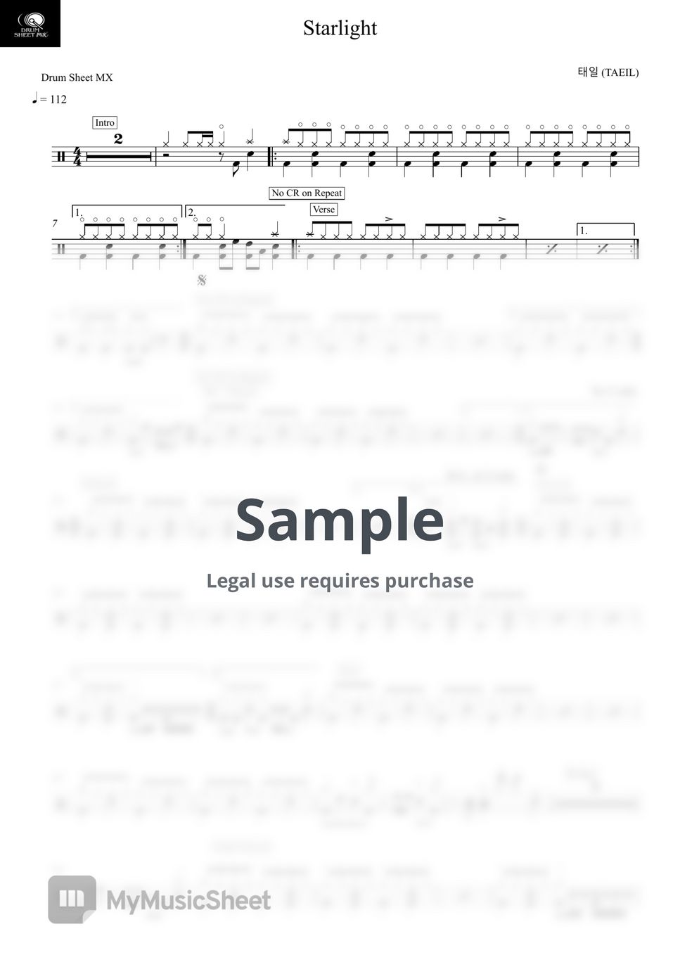 태일 (TAEIL) - Starlight Sheets by Drum Transcription: Drum Sheet MX