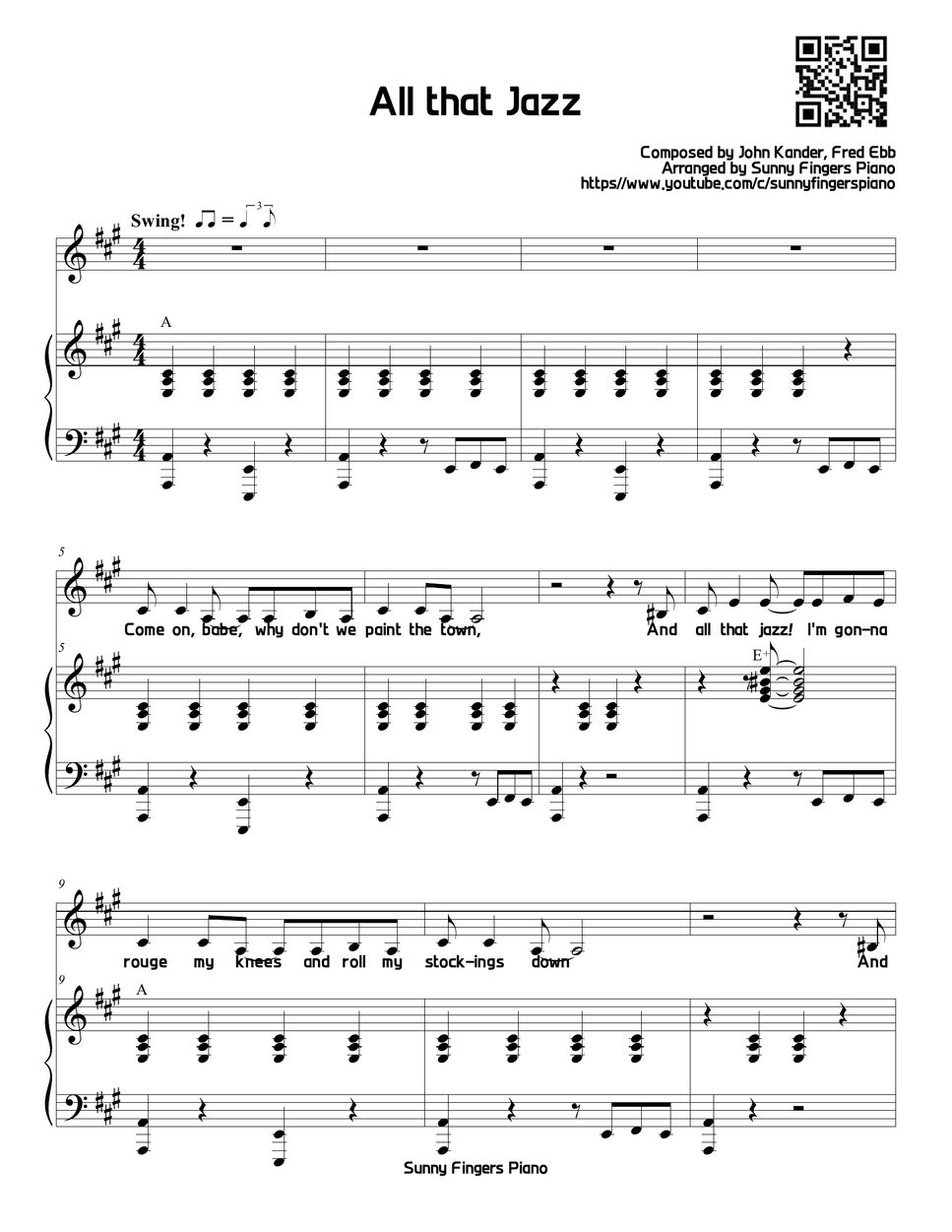 シカゴ All that jazz (ボーカル＋伴奏) 楽譜 by Sunny Fingers Piano