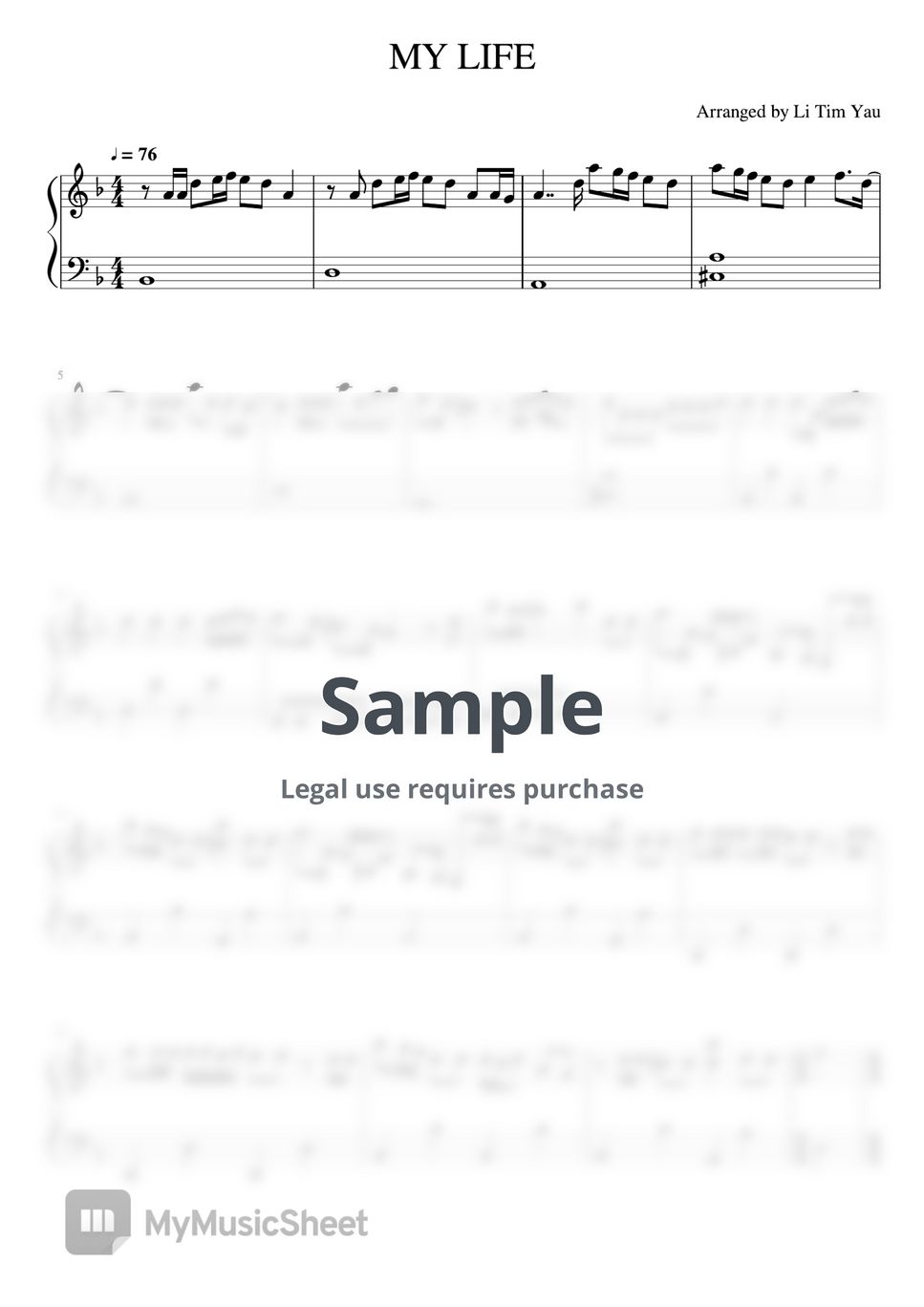 盧瀚霆 - MY LIFE (Piano Cover) Sheets by Li Tim Yau