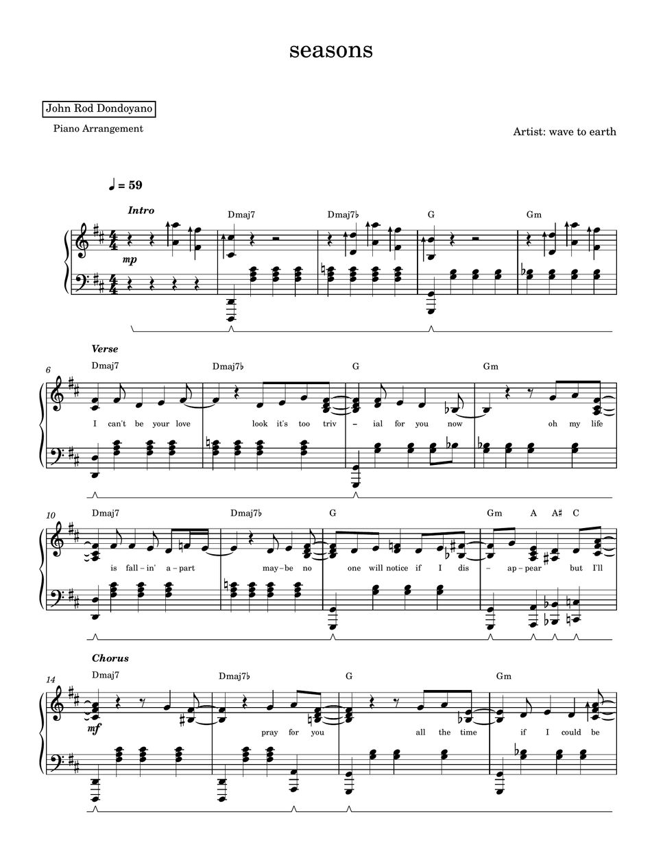 wave to earth - seasons (PIANO SHEET) by John Rod Dondoyano