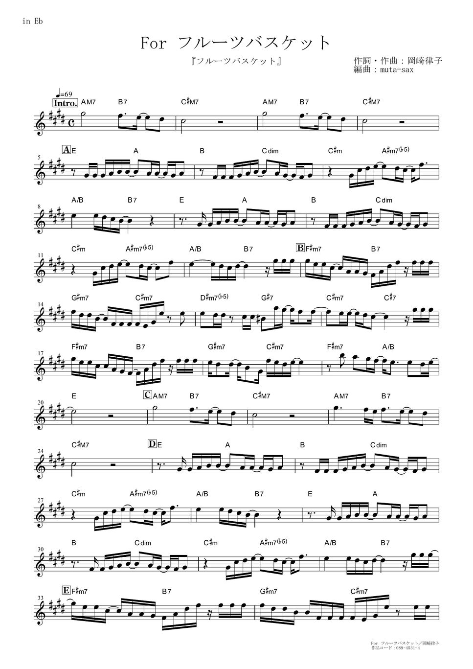 Ritsuko Okazaki For Fruits Basket (Fruits Basket / in Eb) Sheet by mutasax