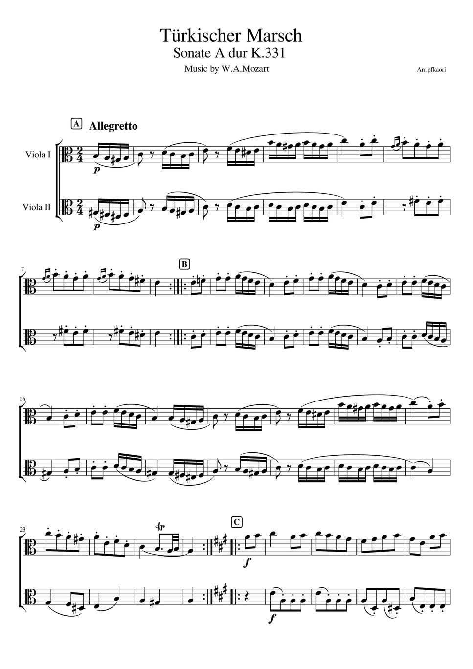 Mozart - Turkish March  K.331 (viola duo / unaccompanied) by pfkaori