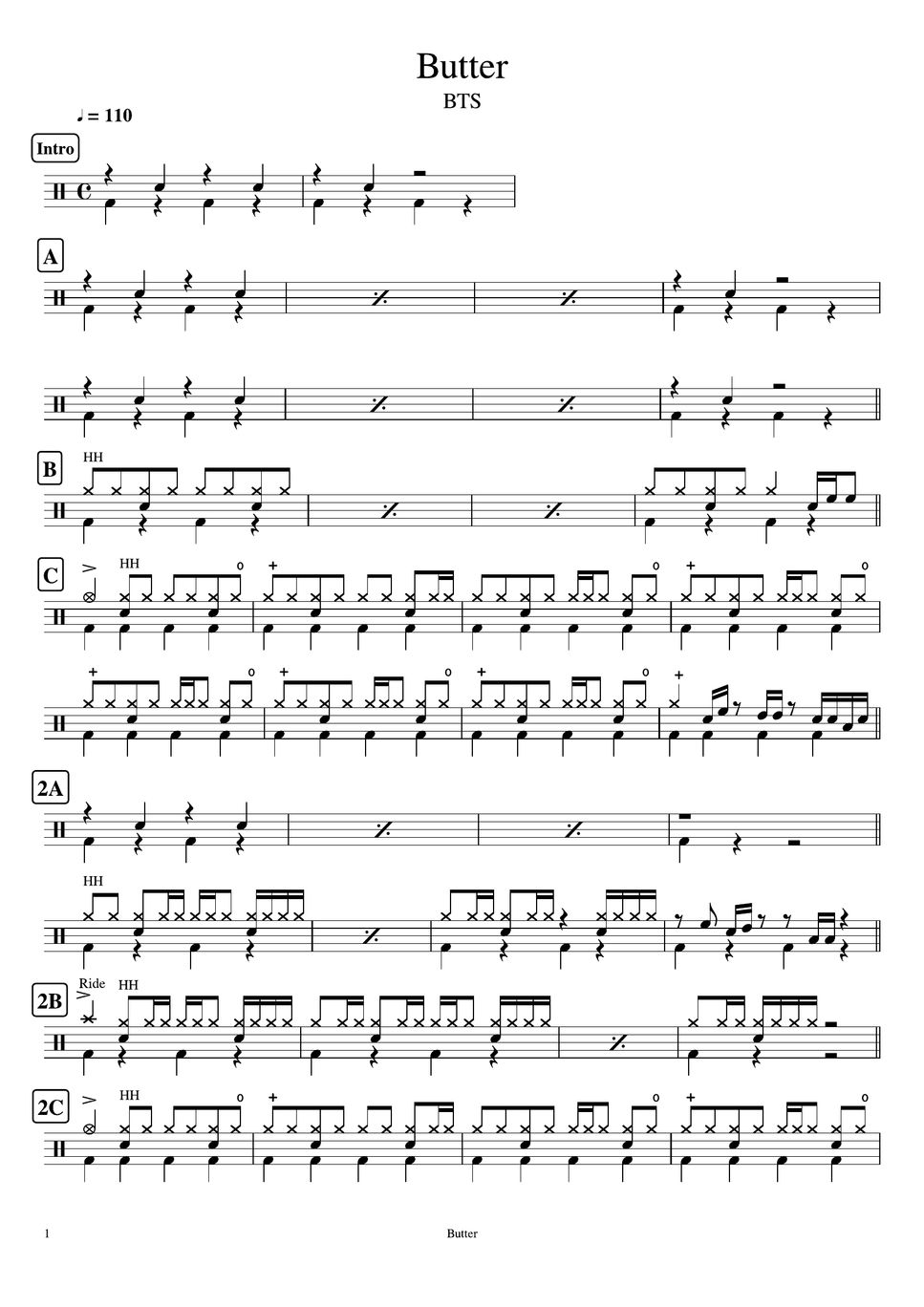 BTS Butter Sheets by Cookai's Jpop Drum sheet music!!!