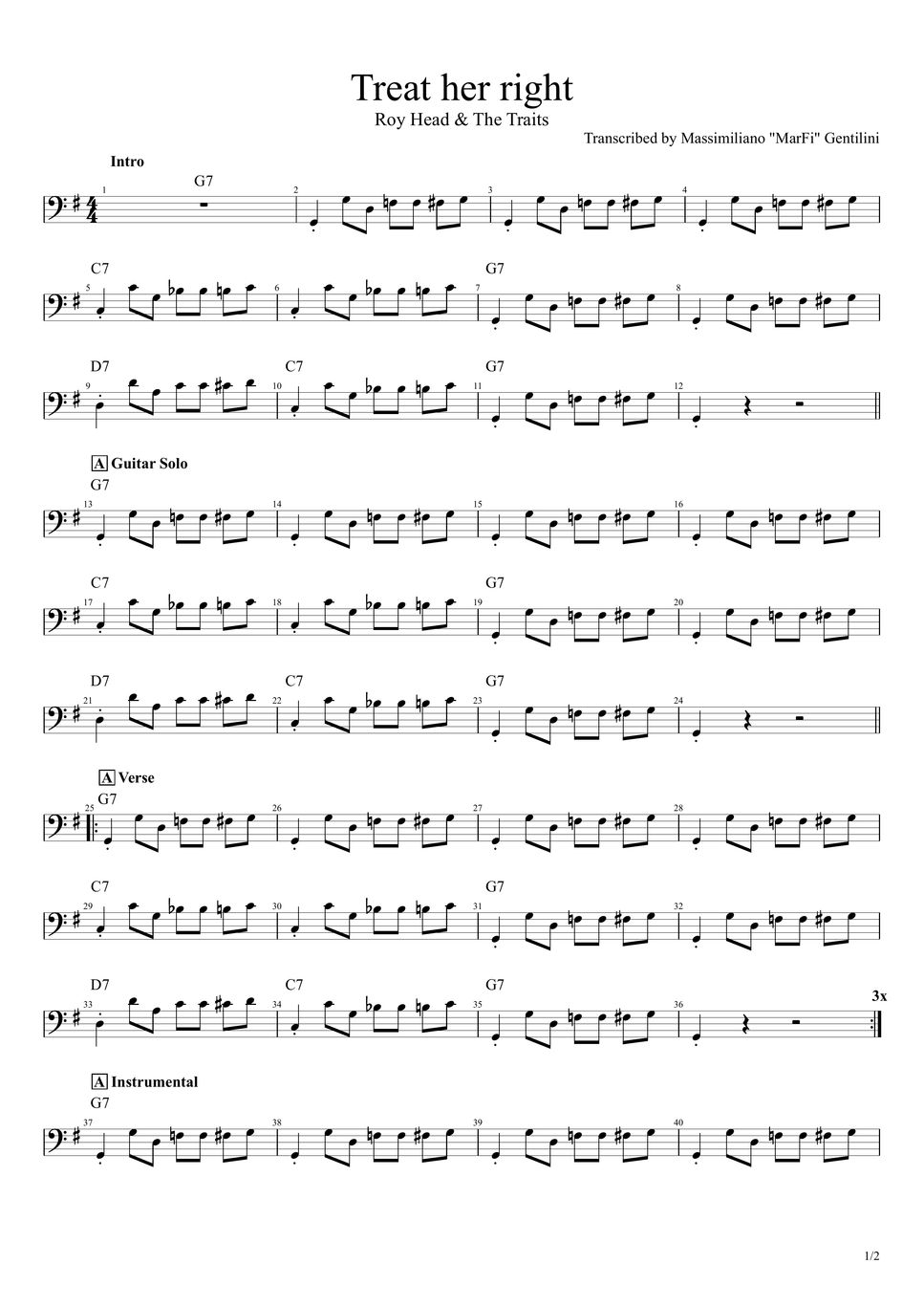 Roy Head and the Traits - Treat her right Sheet by Massimiliano Gentilini