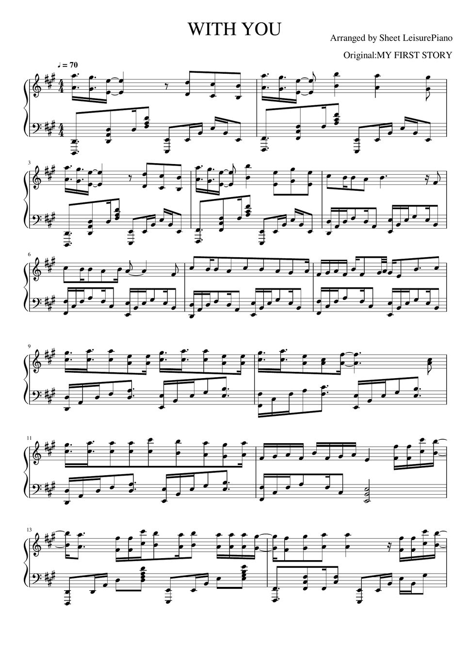 story of you piano sheet music