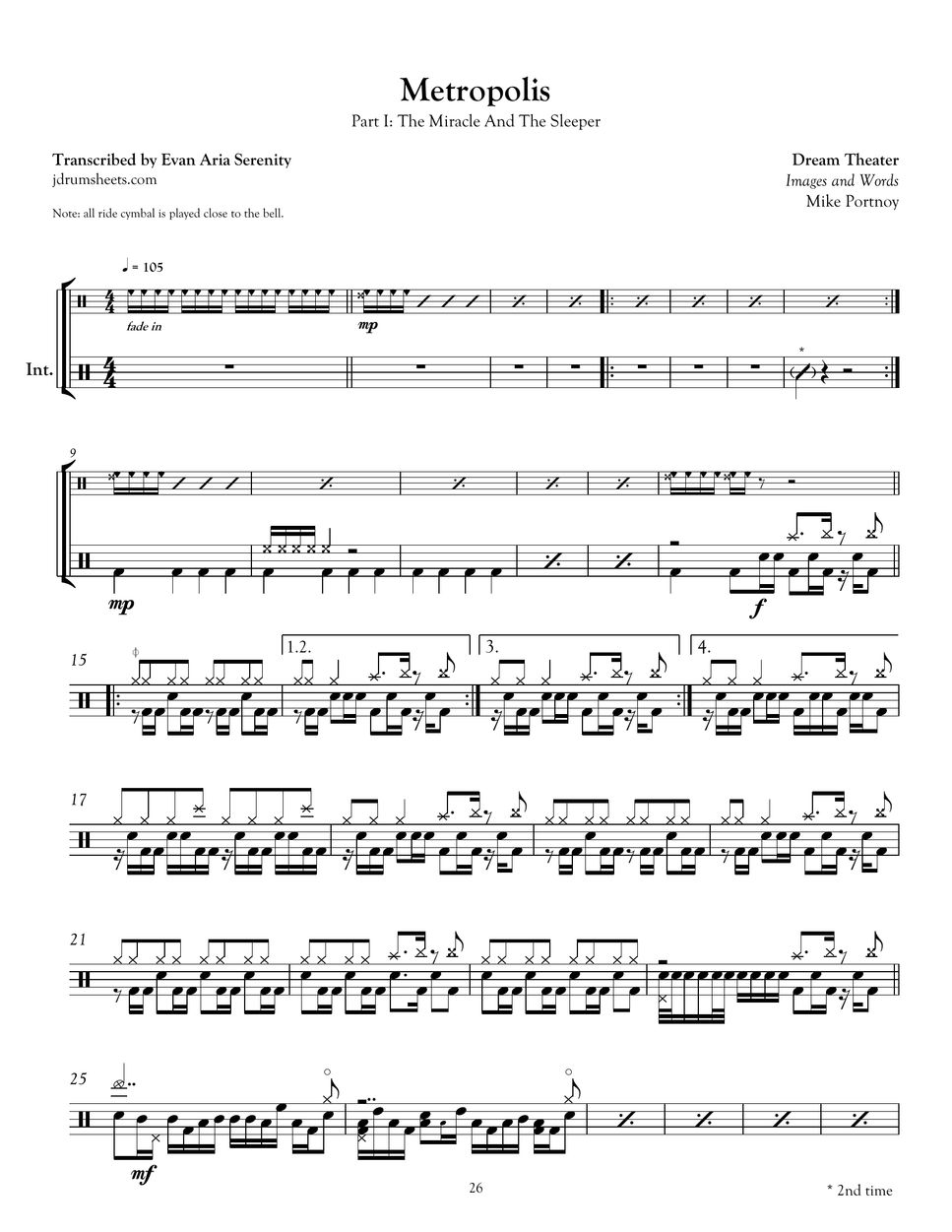 Dream Theater - Metropolis Part I: The Miracle and the Sleeper by Jaslow Drum Sheets