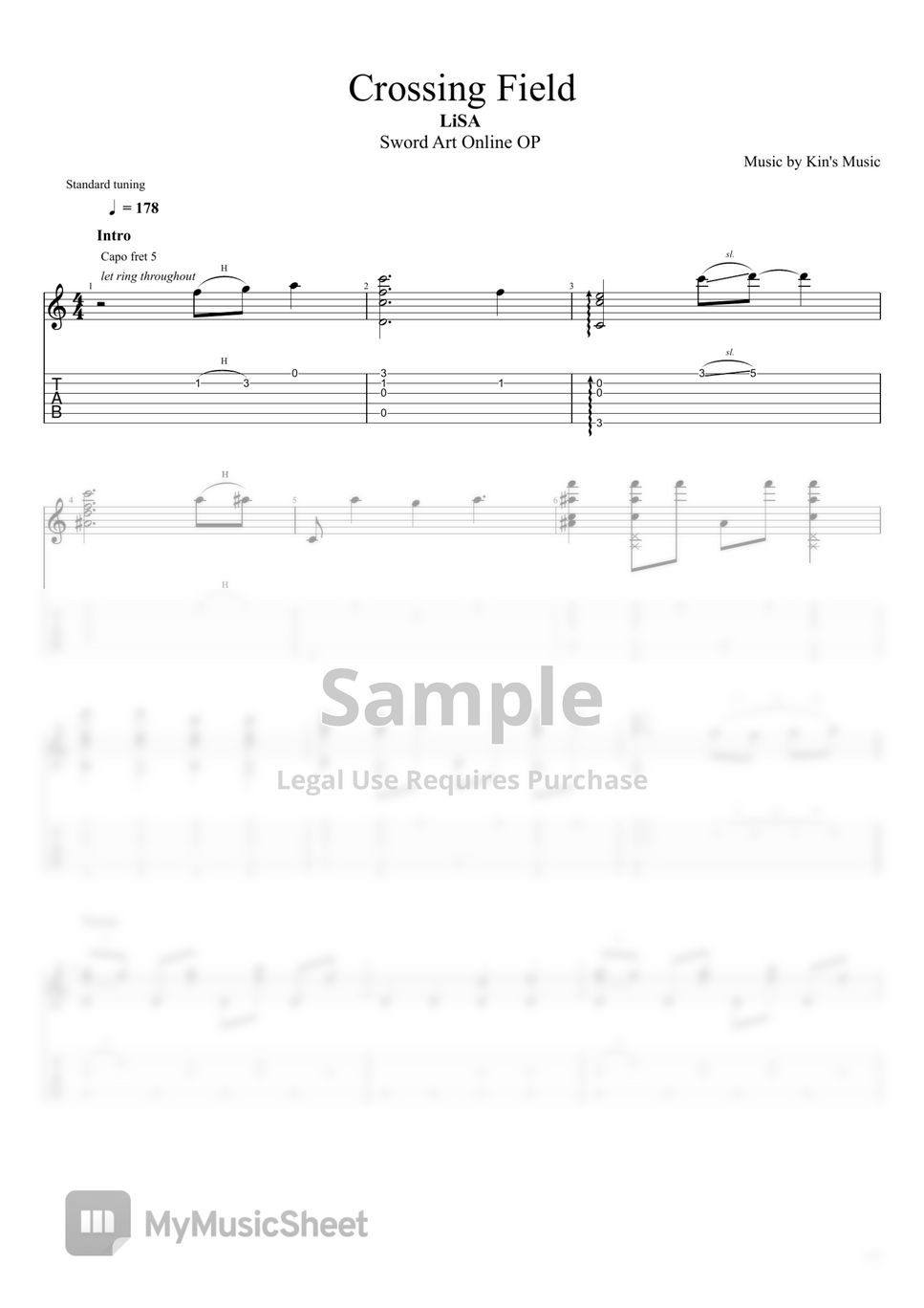 LiSA - Crossing Field[Easy Guitar Fingerstyle For Beginner] by Kin's Music