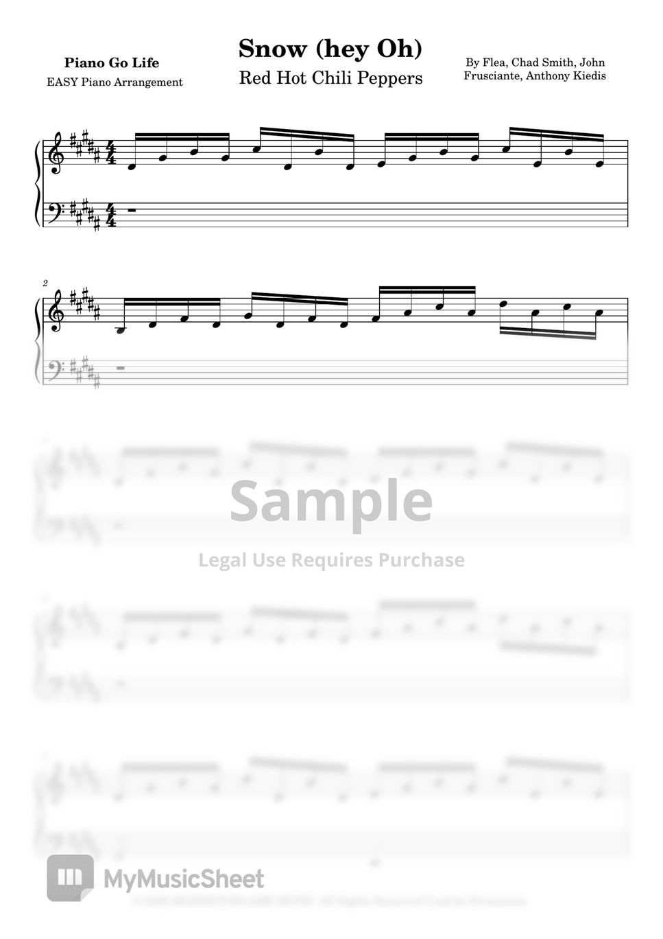 Red Hot Chili Peppers Snow (hey Oh) (EASY) Sheets by Piano Go Life