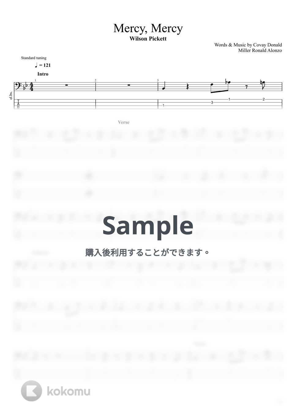 Wilson Pickett Mercy, Mercy タブ + 五線譜 by まっきん