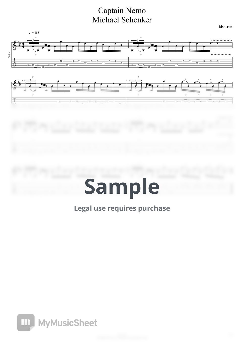 Michael Schenker - Captain Nemo - Michael Schenker Intro TAB 0:08~0:25 (TAB PDF & Guitar Pro files.（gp5）) by Technical Guitar