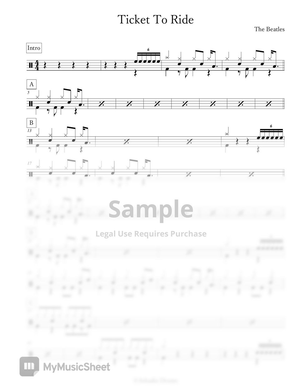 The Beatles - Ticket To Ride Sheets by Arkadia Drums