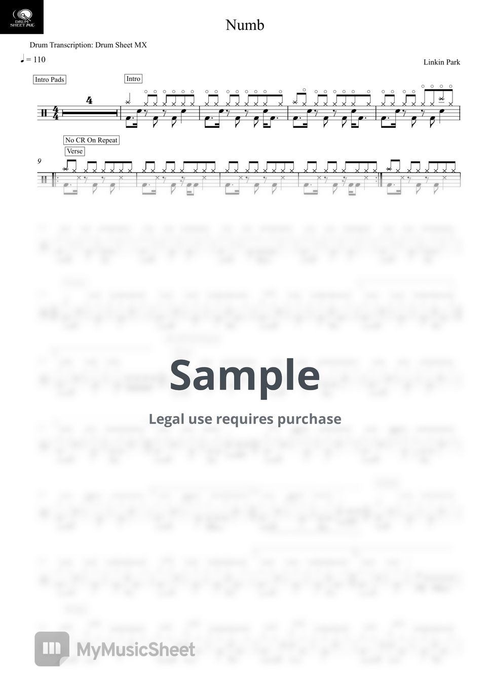 Linkin Park - Numb by Drum Transcription: Drum Sheet MX