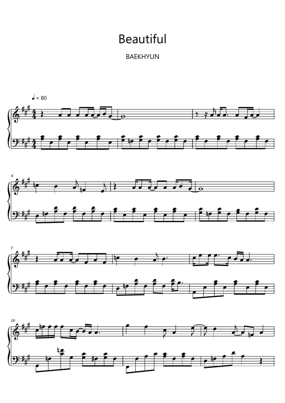 BAEKHYUN - Beautiful (Sheet Music, MIDI,) by sayu