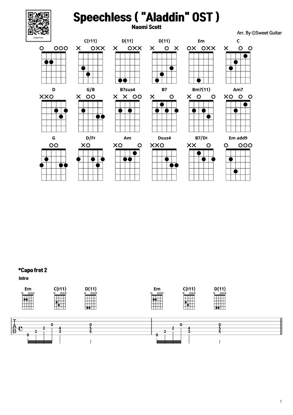 Peechless aladdin ost guitar tab chords peechless aladdin ost