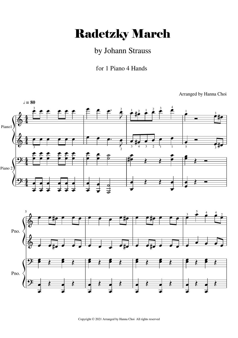 J.Strauss - Radetzky March 라데츠키 행진곡 - 피아노 듀엣 (1 Piano 4 Hands) Sheets