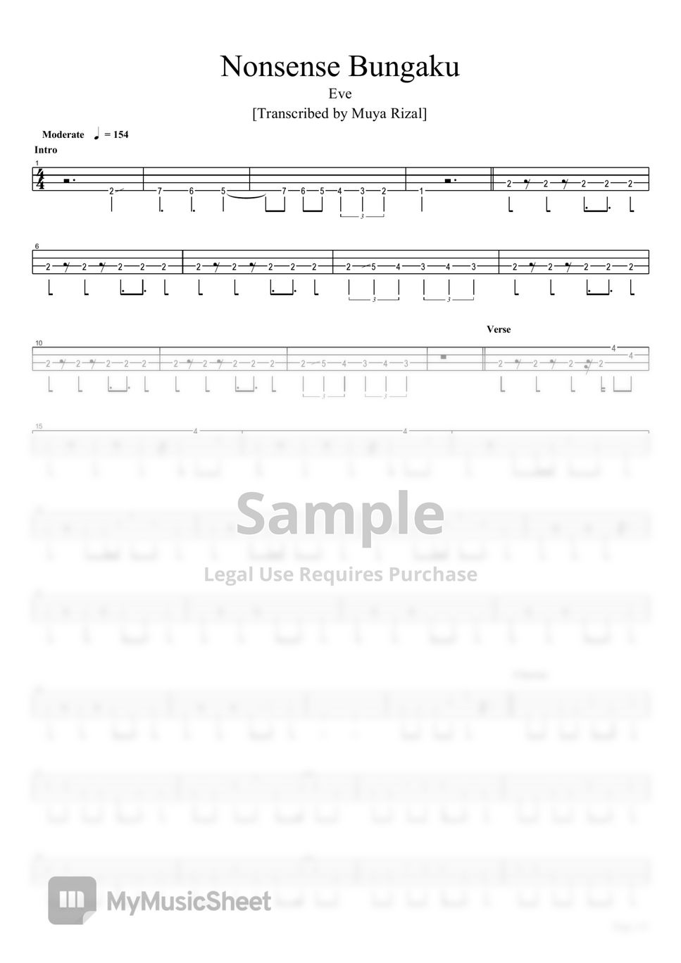 Eve - Nonsense Bungaku (Bass TAB) by Muya Rizal